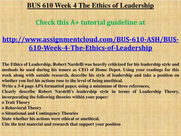 BUS 610 Week 4 The Ethics of Leadership