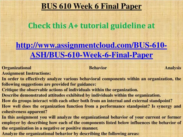 BUS 610 Week 6 Final Paper