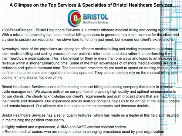 A Glimpse on the Top Services & Specialties of Bristol