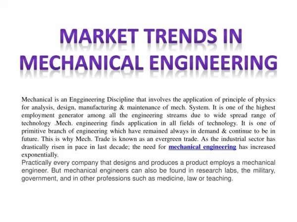 Market Trends In Mechanical Engineering
