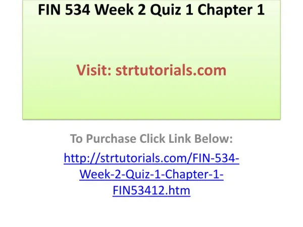 FIN 534 Week 2 Quiz 1 Chapter 1