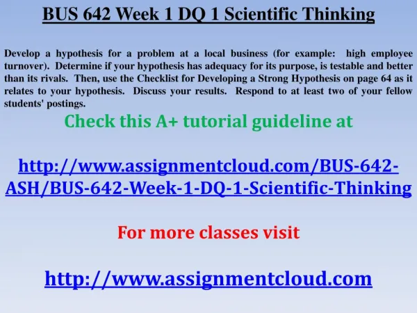 BUS 642 Week 1 DQ 1 Scientific Thinking