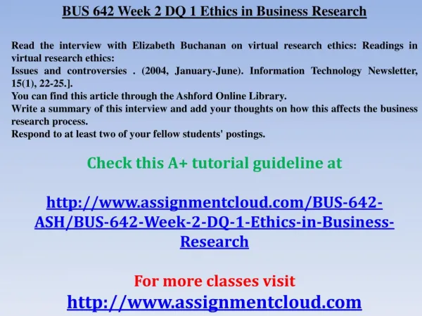 BUS 642 Week 2 DQ 1 Ethics in Business Research