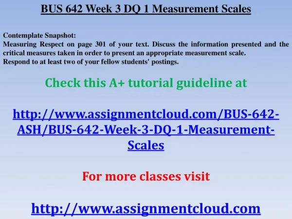 BUS 642 Week 3 DQ 1 Measurement Scales