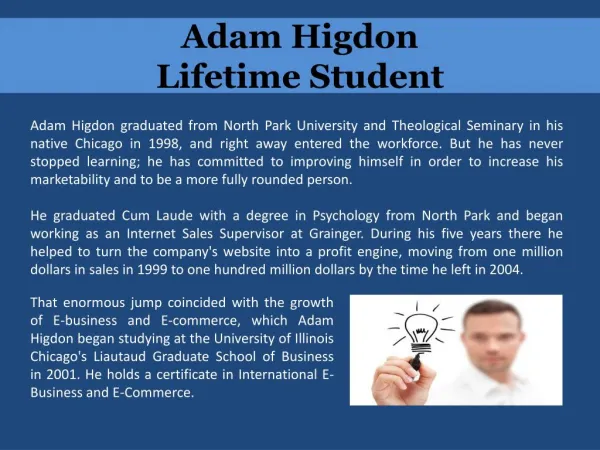 Adam Higdon - Lifetime Student