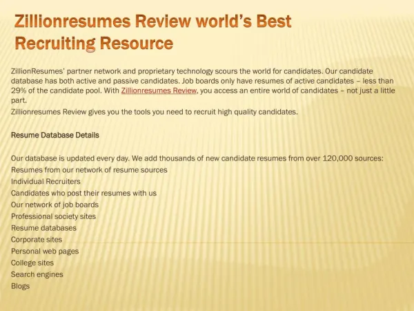 Zillionresumes Review world’s Best Recruiting Resource