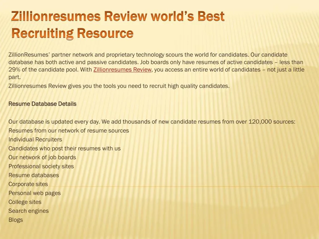 zillionresumes review world s best recruiting resource