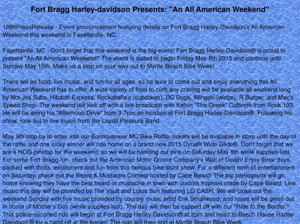 Fort Bragg Harley-davidson Presents: