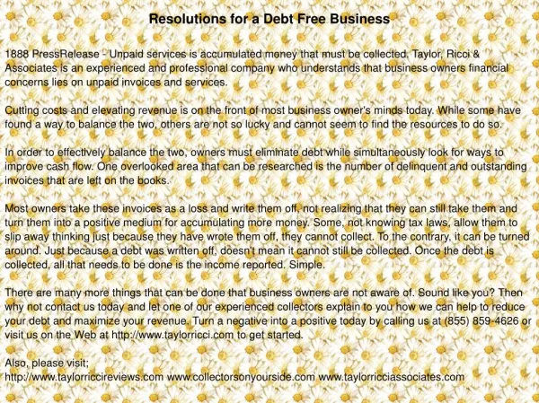 Resolutions for a Debt Free Business