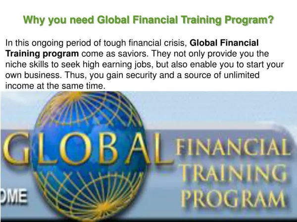 Why you need Global Financial Training Program?