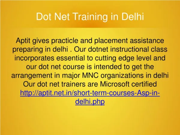 Dot Net Classes in Delhi