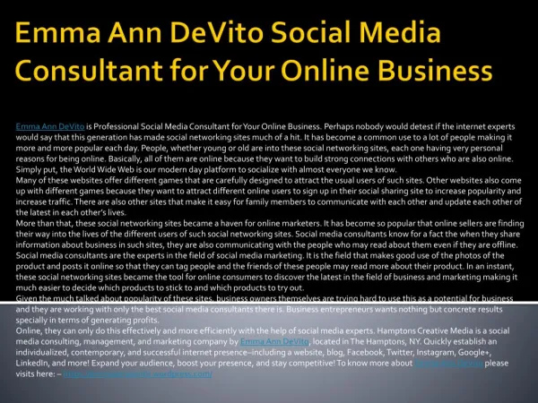Emma Ann DeVito Social Media Consultant for Your Online Busi