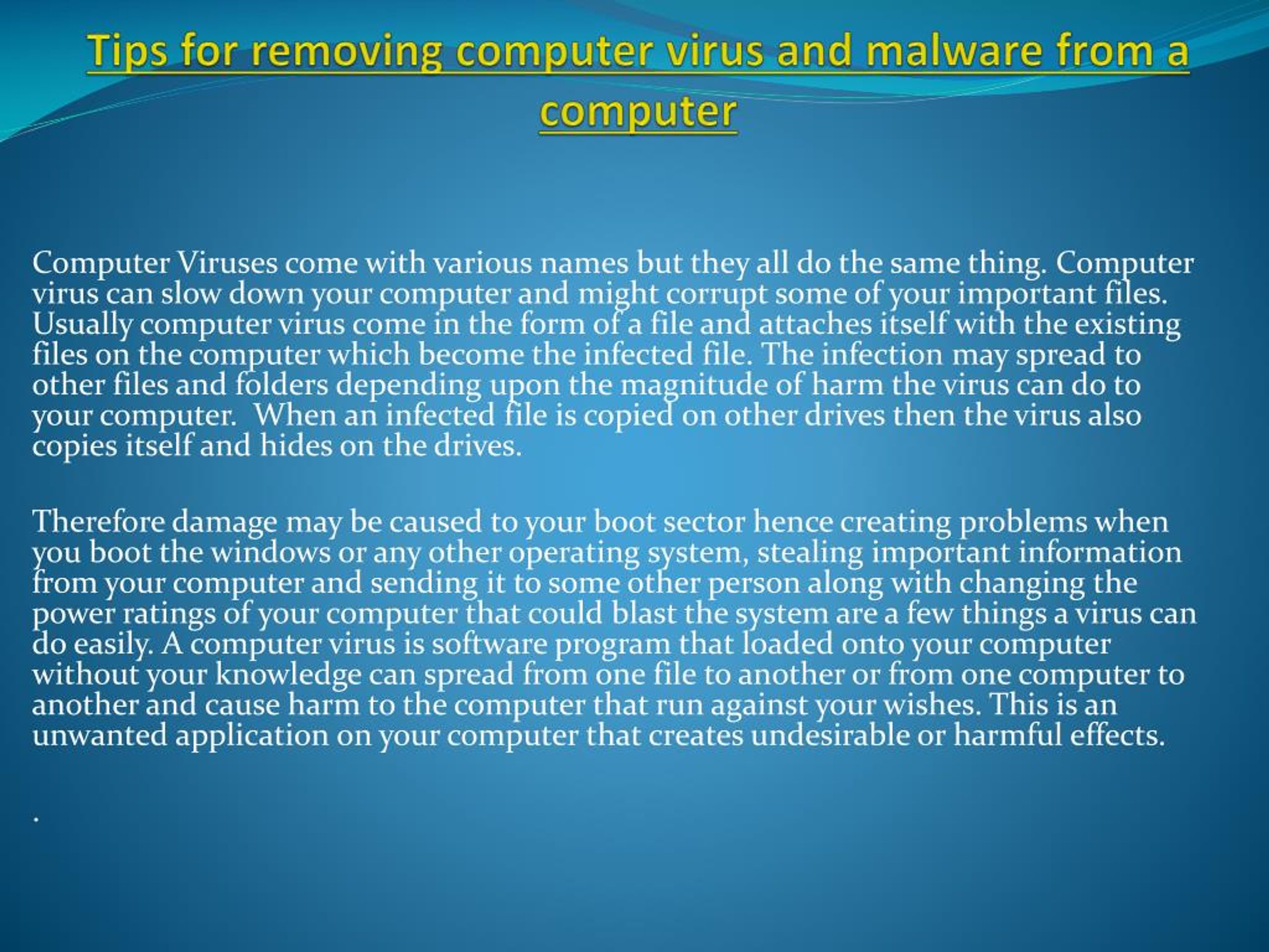 Computer Virus File Less Malware PPT - Tips for removing computer virus and malware from a computer ...
