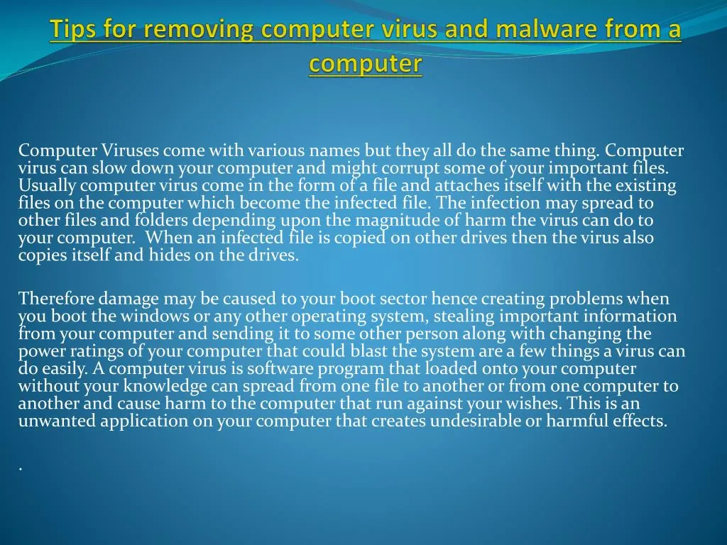 tips for removing computer virus and malware from a computer