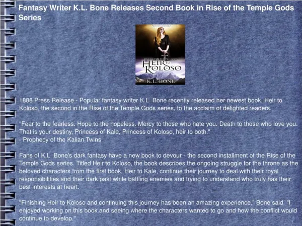 Fantasy Writer K.L. Bone Releases Second Book