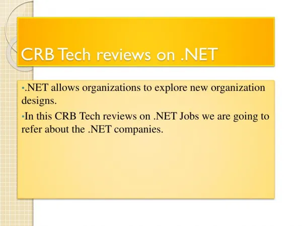 Reviews on .NET By CRB TECH