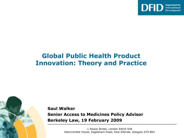 Global Public Health Product Innovation: Theory and Practice