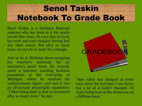 Senol Taskin Notebook To Grade Book