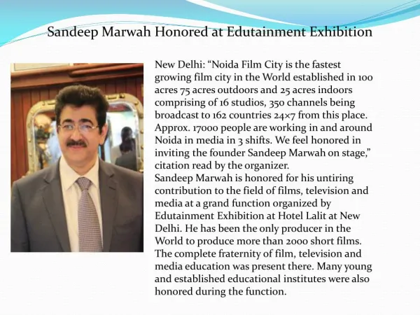 Sandeep Marwah Honored at Edutainment Exhibition