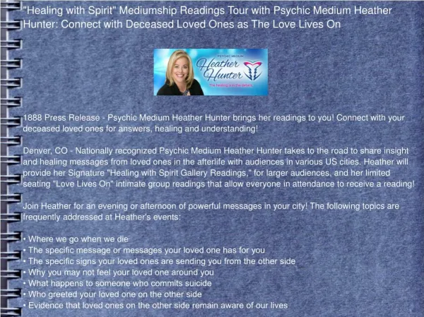 "Healing with Spirit" Mediumship Readings Tour