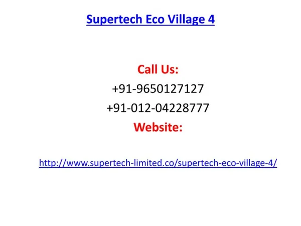 Supertech Eco Village 4 Greater Noida