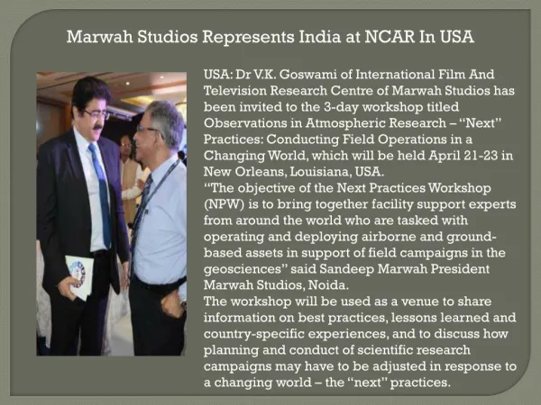 Marwah Studios Represents India at NCAR In USA