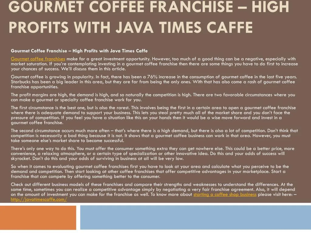 gourmet coffee franchise high profits with java times caffe