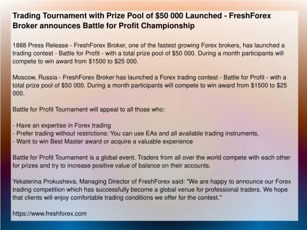 Trading Tournament with Prize Pool of $50 000 Launched