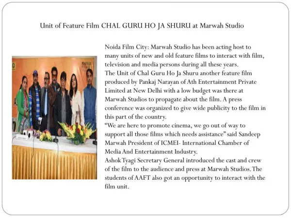 Unit of Feature Film CHAL GURU HO JA SHURU at Marwah Studio