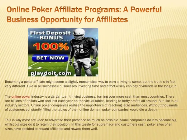 Online Poker Affiliate Programs: A Powerful Business Opportu