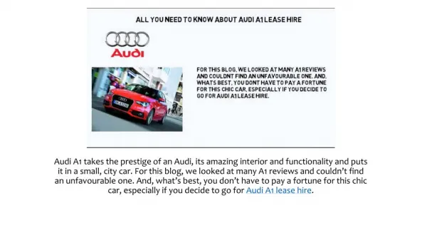 All You Need To Know About Audi A1 Lease Hire