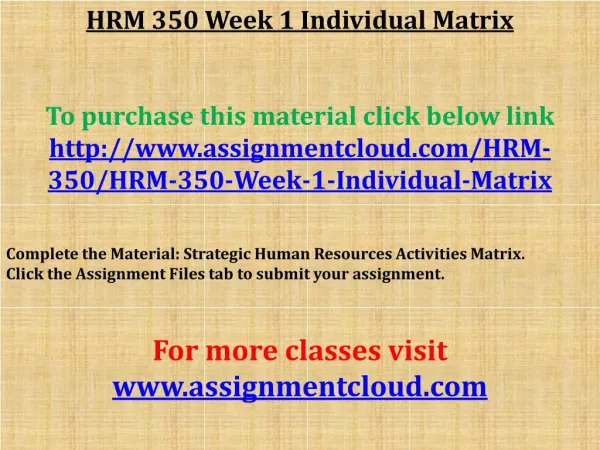 HRM 350 Week 1 Individual Matrix