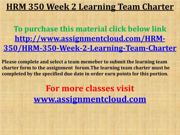 HRM 350 Week 2 Learning Team Charter