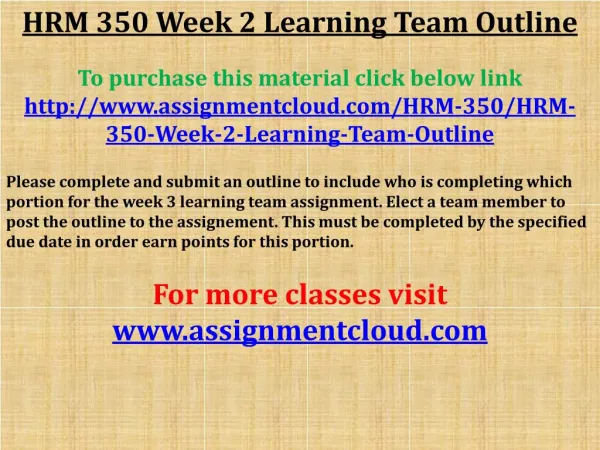 HRM 350 Week 2 Learning Team Outline