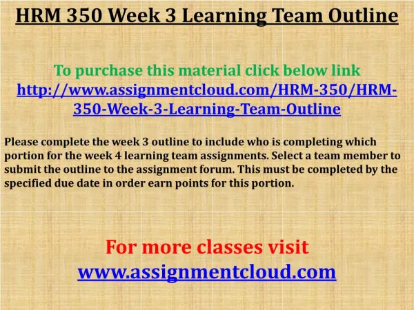 HRM 350 Week 3 Learning Team Outline