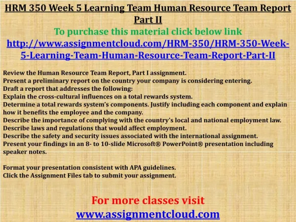 HRM 350 Week 5 Learning Team Human Resource Team Report Part