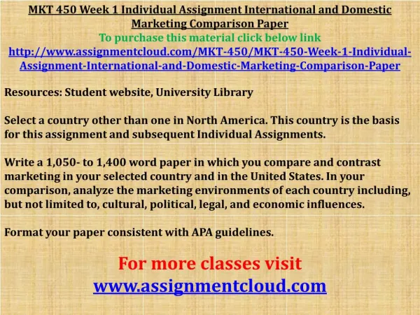 MKT 450 Week 1 Individual Assignment International and Domes