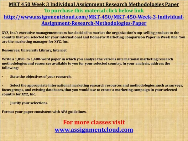 MKT 450 Week 3 Individual Assignment Research Methodologies