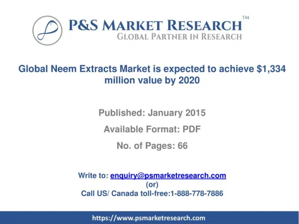 Global Neem Extracts Market is expected to achieve $1,334 mi