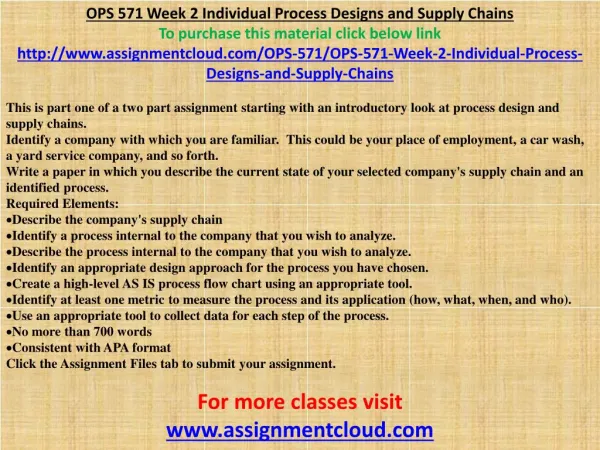 OPS 571 Week 2 Individual Process Designs and Supply Chains