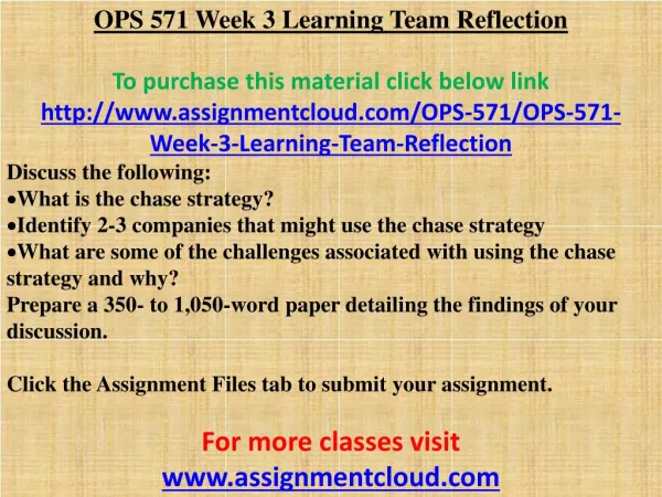 OPS 571 Week 3 Learning Team Reflection