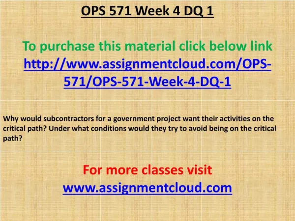 OPS 571 Week 4 DQ 1