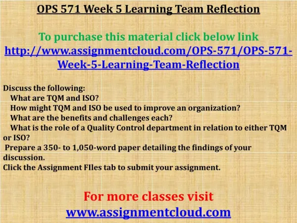 OPS 571 Week 5 Learning Team Reflection