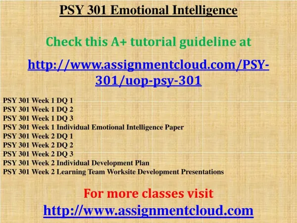 PSY 301 Emotional Intelligence