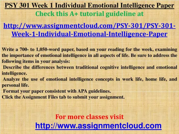 PSY 301 Week 1 Individual Emotional Intelligence Paper