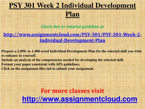 PSY 301 Week 2 Individual Development Plan