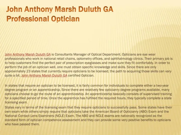 John Anthony Marsh Duluth GA Professional Optician