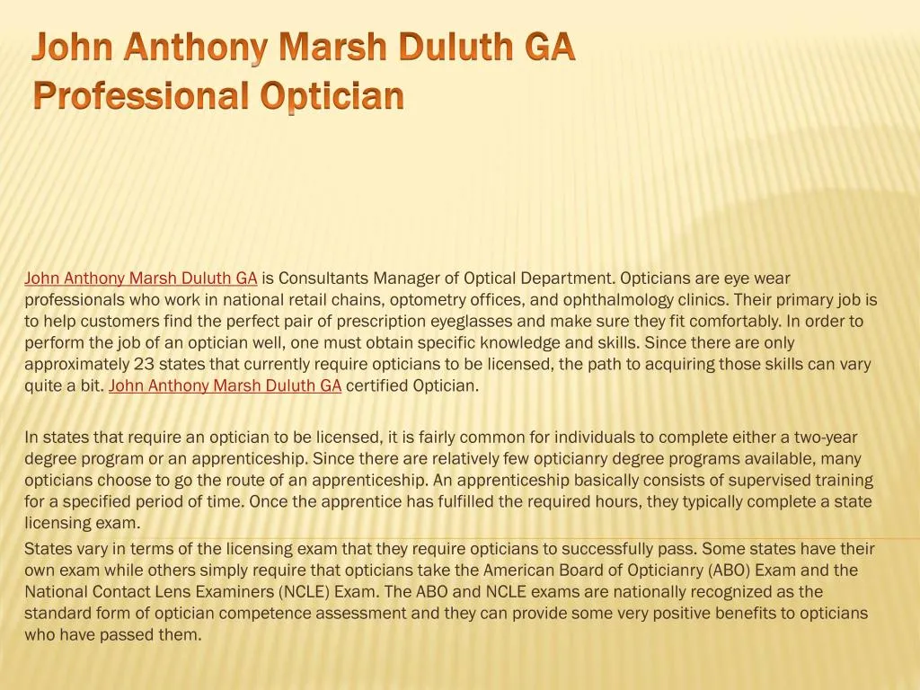 john anthony marsh duluth ga professional optician