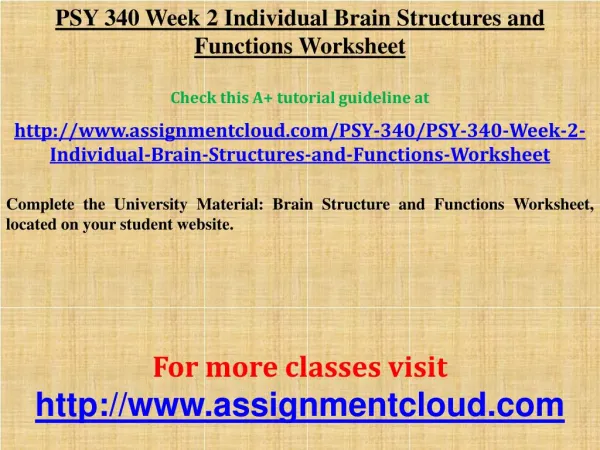 PSY 340 Week 2 Individual Brain Structures and Functions Wor