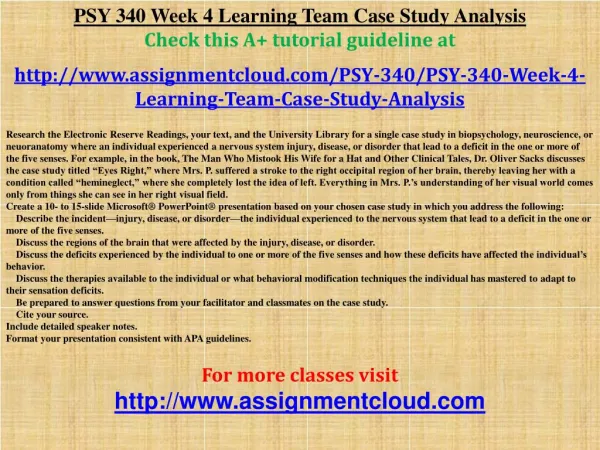 PSY 340 Week 4 Learning Team Case Study Analysis